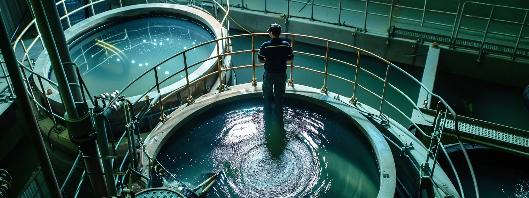 a technician working on a high-tech wastewater treatment system at biomicrobics facility.